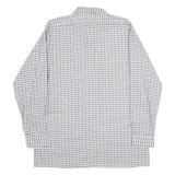 Mens White Blue Check Cotton Shirt M Classic Button Collar Long Sleeve