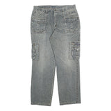 MARZO Mens Relaxed Cargo Denim Jeans Blue W36 L32 Utility Casual Zip