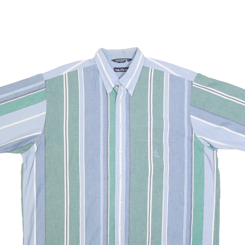NAUTICA Mens Blue & Green Cotton Striped Shirt XL Button-Down Casual Summer