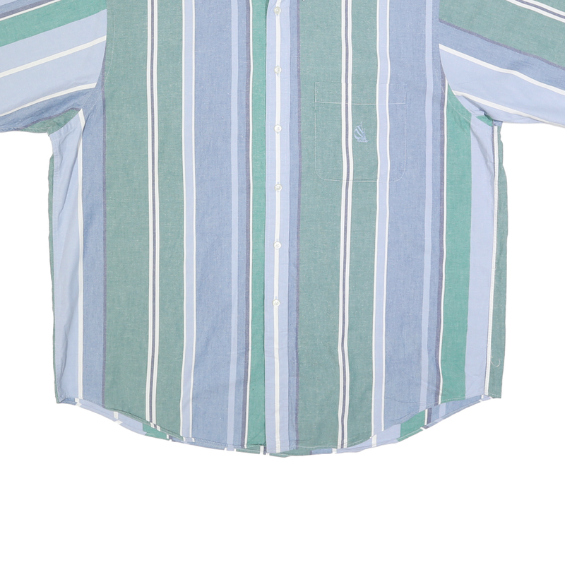 NAUTICA Mens Blue & Green Cotton Striped Shirt XL Button-Down Casual Summer