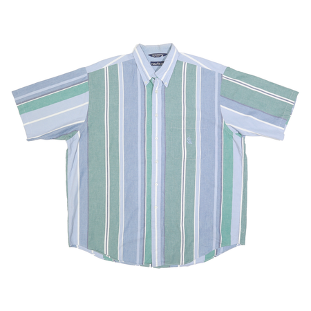 NAUTICA Mens Blue & Green Cotton Striped Shirt XL Button-Down Casual Summer