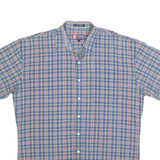 CHAPS Mens Blue Check Shirt L Cotton Casual Short Sleeve Button Down