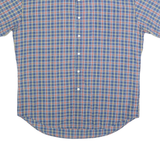CHAPS Mens Blue Check Shirt L Cotton Casual Short Sleeve Button Down