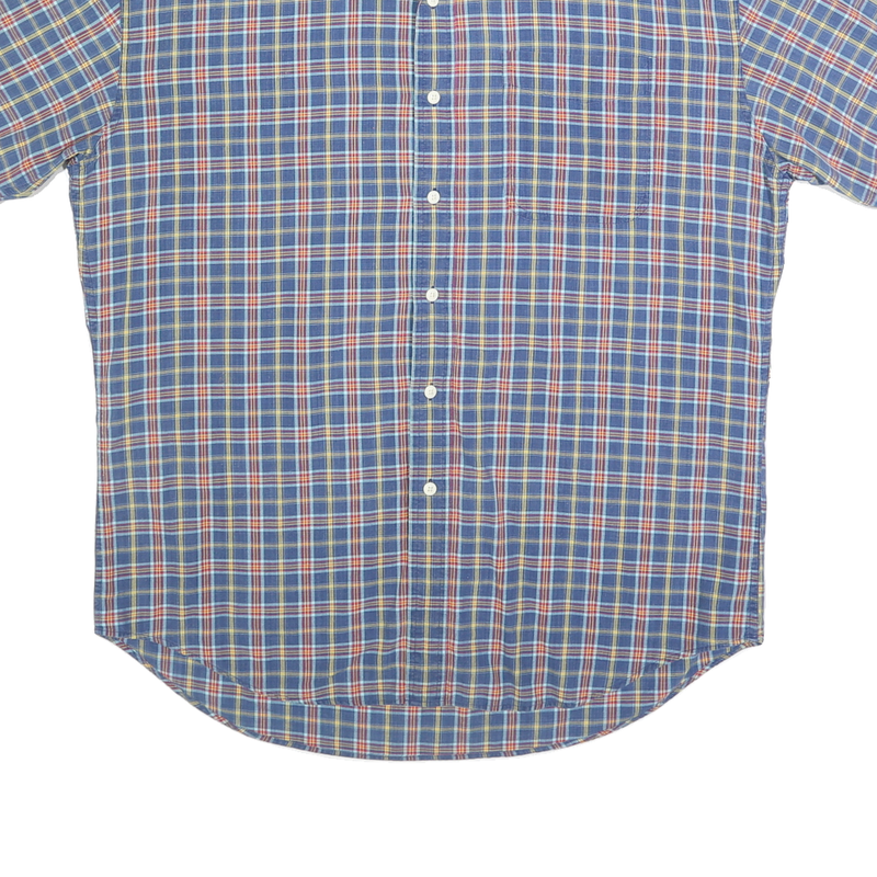 CHAPS Mens Blue Check Shirt L Cotton Casual Short Sleeve Button Down