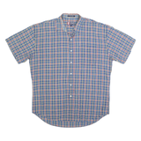 CHAPS Mens Blue Check Shirt L Cotton Casual Short Sleeve Button Down