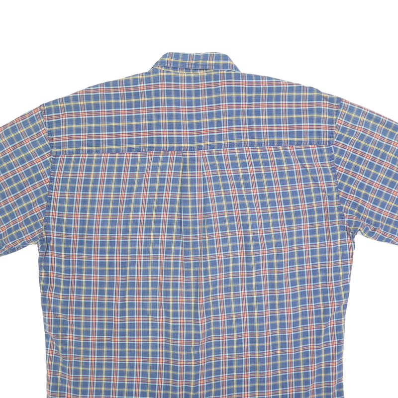CHAPS Mens Blue Check Shirt L Cotton Casual Short Sleeve Button Down