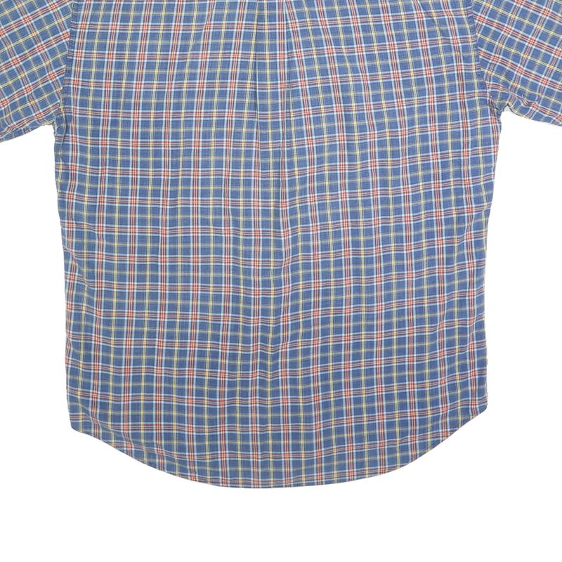 CHAPS Mens Blue Check Shirt L Cotton Casual Short Sleeve Button Down