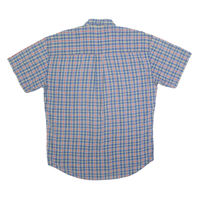 CHAPS Mens Blue Check Shirt L Cotton Casual Short Sleeve Button Down