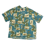 ISLAND RESERVE Mens Blue & Cream Hawaiian Shirt 2XL Cotton Relaxed Fit Summer