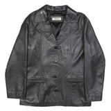 COFI Womens Black Leather Jacket XL Button Plain Stylish Classic Outerwear