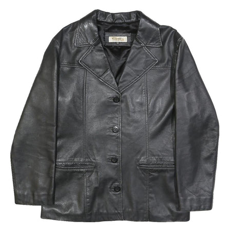 COFI Womens Black Leather Jacket XL Button Plain Stylish Classic Outerwear