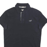 HOLLISTER Mens Black Short Sleeve Plain S Cotton Blend Basic Polo Shirt