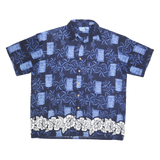 X9 Mens Blue Hawaiian Shirt XL Casual Floral Tiki Print Summer Short Sleeve