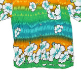 ISLAND EXPRESSIONS Mens Green & Orange Floral Hawaiian Shirt S Cotton Blend