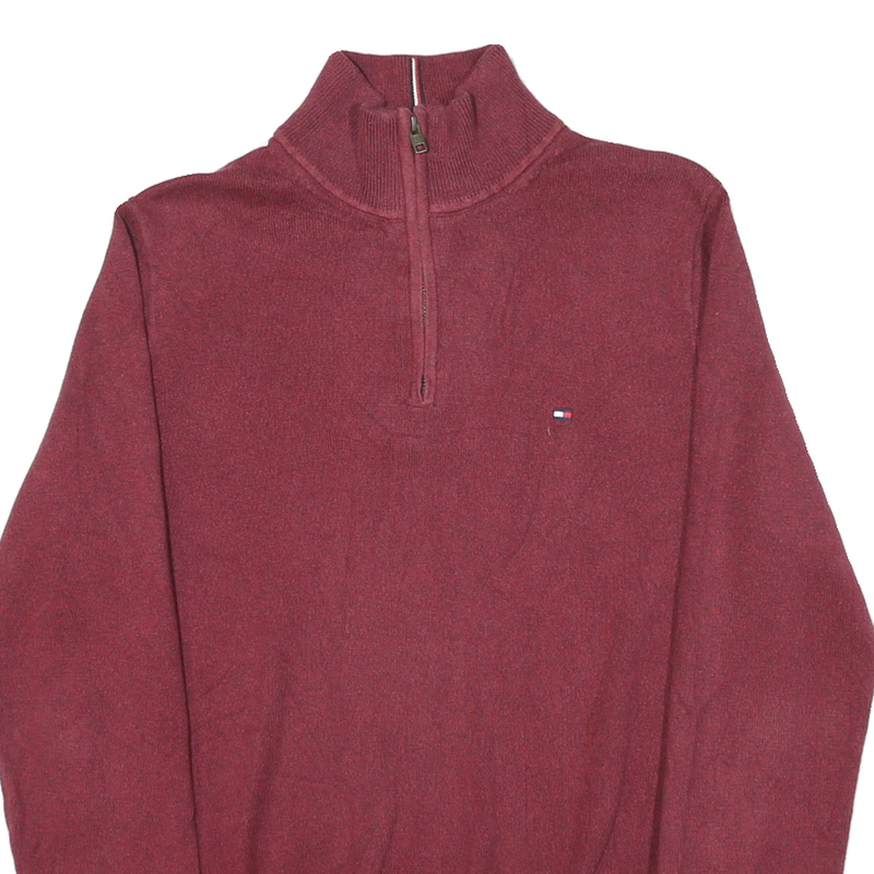 TOMMY HILFIGER Mens Maroon Pullover Plain Crew Neck Basic Knit M Cotton Blend