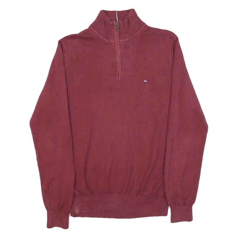 TOMMY HILFIGER Mens Maroon Pullover Plain Crew Neck Basic Knit M Cotton Blend