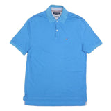 TOMMY HILFIGER Mens Blue Short Sleeve Plain Polo Shirt M Classic Fit Cotton
