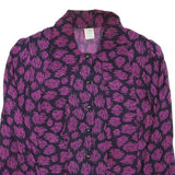 Womens Purple Black Printed Long Sleeve Collared Shirt M Button Front Polyester