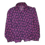 Womens Purple Black Printed Long Sleeve Collared Shirt M Button Front Polyester