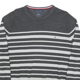 TOMMY HILFIGER Mens Grey & White Patterned Cotton Blend Jumper Crew Neck Basic