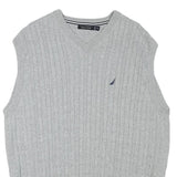 NAUTICA Mens Grey Cable Knit Jumper Sleeveless V-Neck Cotton Blend XL