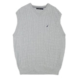NAUTICA Mens Grey Cable Knit Jumper Sleeveless V-Neck Cotton Blend XL