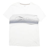 CALVIN KLEIN Mens White Grey Graphic T-Shirt S V-Neck Short Sleeve Classic Fit