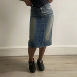 Roy Rogers Midi Denim Skirt - 31W UK 12 Blue Cotton