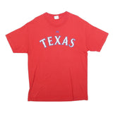MAJESTIC Mens Red Texas Graphic T-Shirt L Short Sleeve Crew Neck Classic Cotton