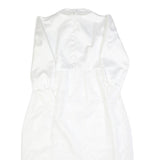 Womens White Plain Day Dress Polyester Long Sleeve Midi M Elegant Simple