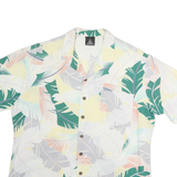 KENNINGTON Mens White & Green Floral Cotton Flannel Shirt M Short Sleeve Casual