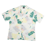 KENNINGTON Mens White & Green Floral Cotton Flannel Shirt M Short Sleeve Casual