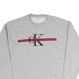 CALVIN KLEIN JEANS Mens Grey Crew Neck M Cotton Sweatshirt Logo Red Stripe