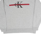 CALVIN KLEIN JEANS Mens Grey Crew Neck M Cotton Sweatshirt Logo Red Stripe