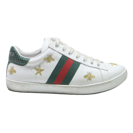 GUCCI Ace Womens Leather Sneaker White Green & Red UK 6 Embroidered Bee Star
