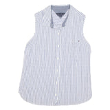 TOMMY HILFIGER Womens Blue White Stripe Sleeveless Shirt M Cotton Blend Casual