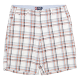 CHAPS Mens Shorts White & Orange Plaid Casual XL W36 Stylish Cotton Blend