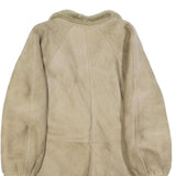 Womens Beige Leather Button Jacket M Suede Shearling Winter Coat Outerwear