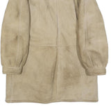 Womens Beige Leather Button Jacket M Suede Shearling Winter Coat Outerwear