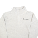 CHAMPION Womens White Polar Fleece Patterned 1/4 Zip Jumper M Lightweight Soft