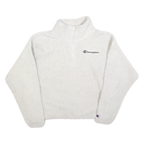 CHAMPION Womens White Polar Fleece Patterned 1/4 Zip Jumper M Lightweight Soft