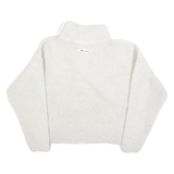 CHAMPION Womens White Polar Fleece Patterned 1/4 Zip Jumper M Lightweight Soft