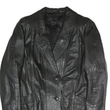 Womens Black Faux Leather Button Jacket L Woven Classic Stylish Outerwear