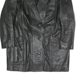 Womens Black Faux Leather Button Jacket L Woven Classic Stylish Outerwear