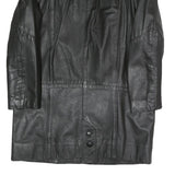 Womens Black Faux Leather Button Jacket L Woven Classic Stylish Outerwear