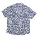 LEE Mens Blue & White Floral Shirt XL Short Sleeve Cotton Blend Button Collar