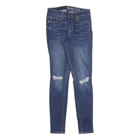 GAP Womens Slim Fit Skinny Denim Jeans Blue Cotton Blend W26 L30 Ripped Knee