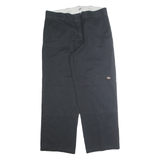 DICKIES Mens Regular Black Cotton Blend Workwear Trousers W36 L30 Zip Closure
