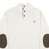 CHAPS Mens Cream Button Up Plain Crew Neck Basic Knit XL Cotton Jumper Elbow