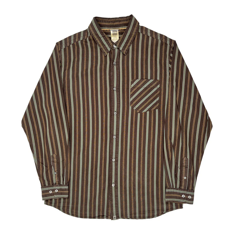 The North Face Striped Shirt - Large Brown Cotton